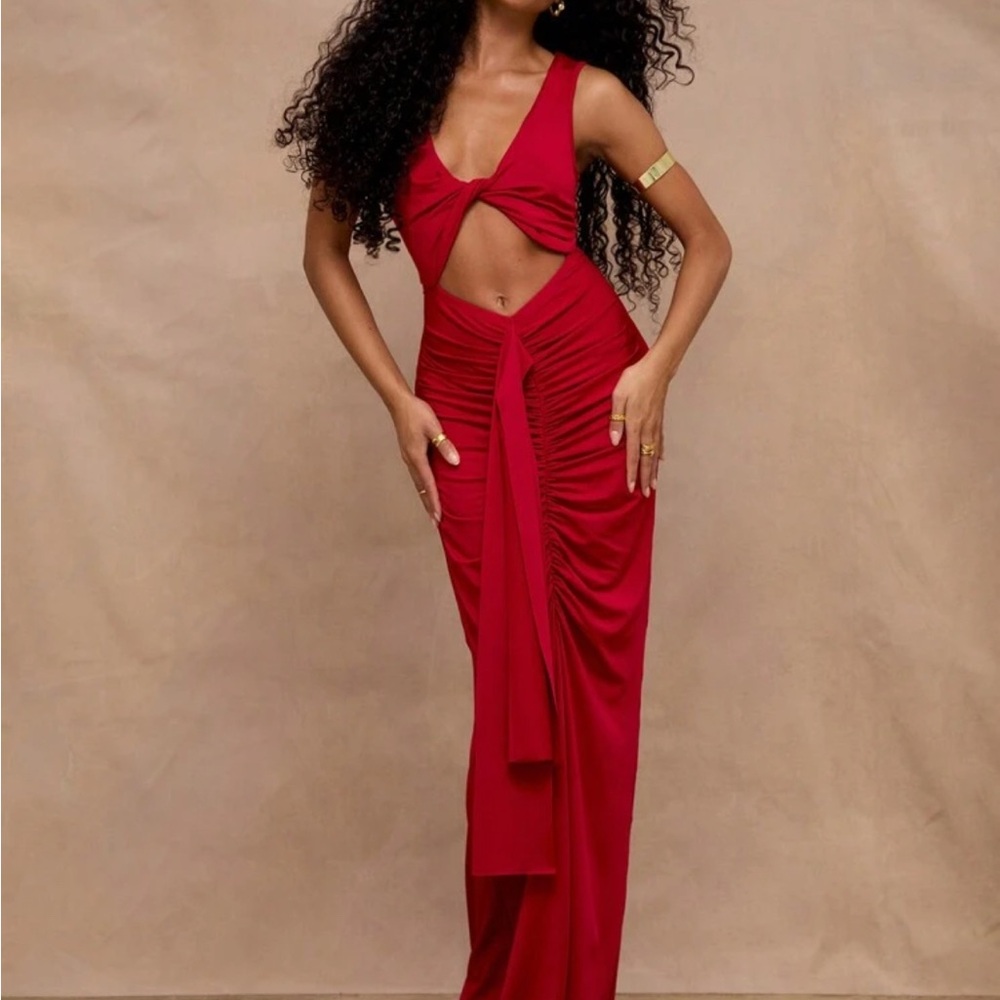 Red maxi dress with cut out detail